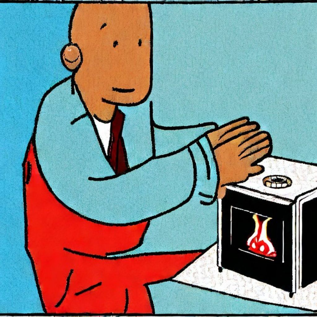 Man warming his hands in front of a space heater