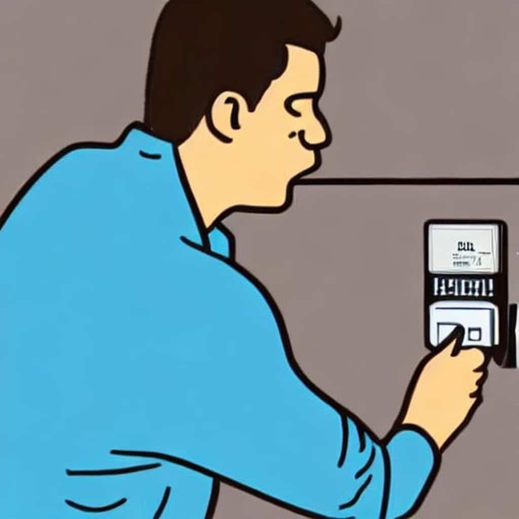 Man adjusting thermostat and changing thermostat battery