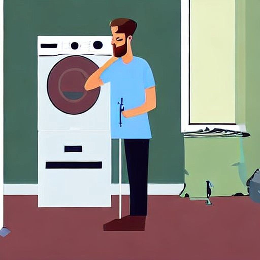 Man standing beside a dryer with noisy dryer glides