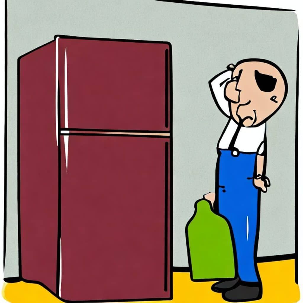 Man standing beside a fridge with a freon leak