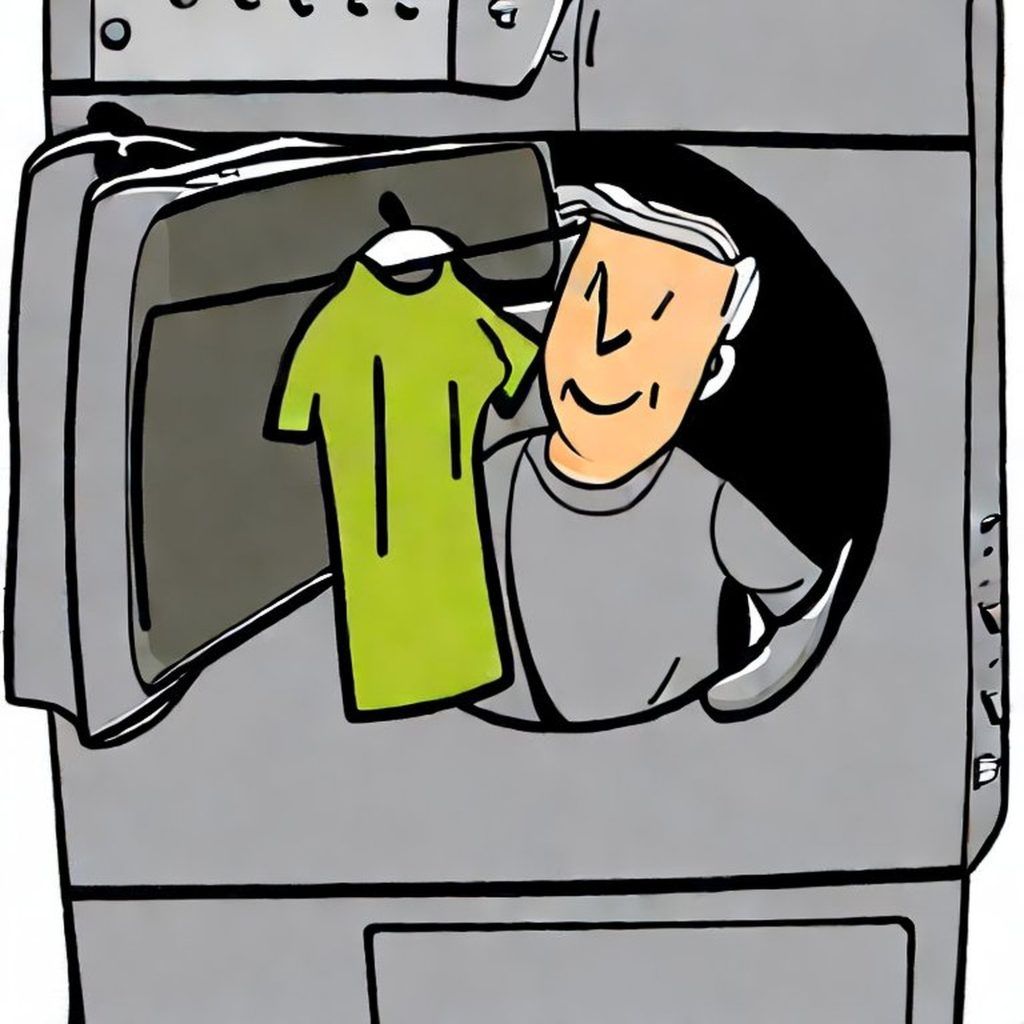 Man in a clothes dryer. LG dryer