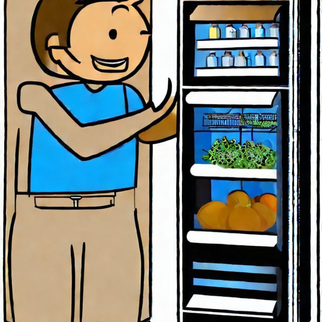 Image of a man with a mini fridge