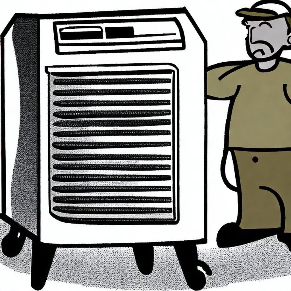 man standing beside a portable air conditioner
